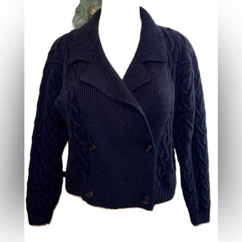 Calvin Klein Classics Hand Knitted Wool Cardigan XS Navy Blue